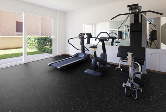 Exercise machines resting on Genaflex gym tile