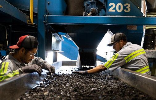LTR employees inspection shredded rubber